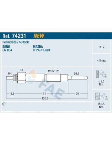 Bujía de precalentamiento Fae 74231 - FAE CALENTADOR TERMOPLUS