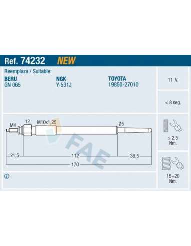 Bujía de precalentamiento Fae 74232 - FAE CALENTADOR TERMOPLUS