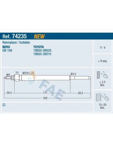 Bujía de precalentamiento Fae 74235 - FAE CALENTADOR TERMOPLUS