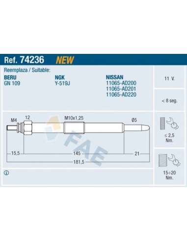 Bujía de precalentamiento Fae 74236 - FAE CALENTADOR TERMOPLUS