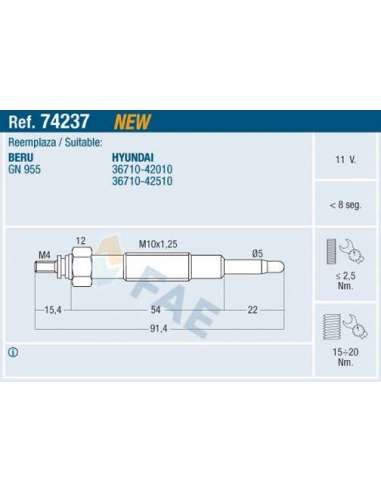Bujía de precalentamiento Fae 74237 - FAE CALENTADOR TERMOPLUS