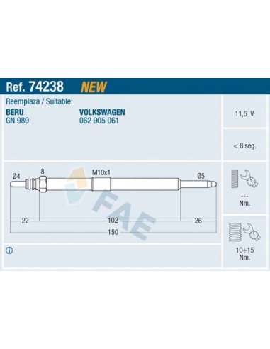 Bujía de precalentamiento Fae 74238 - FAE CALENTADOR TERMOPLUS