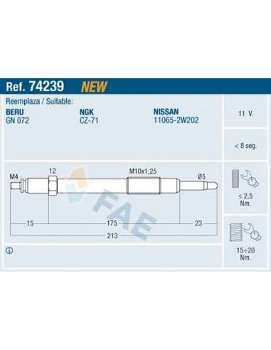 Bujía de precalentamiento Fae 74239 - FAE CALENTADOR TERMOPLUS