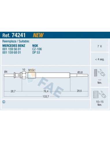 Bujía de precalentamiento Fae 74241 - FAE CALENTADOR TERMOPLUS