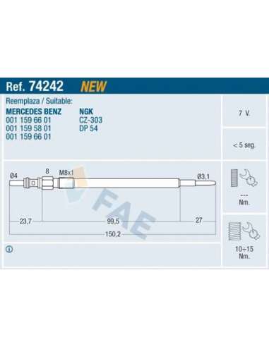 Bujía de precalentamiento Fae 74242 - FAE CALENTADOR TERMOPLUS