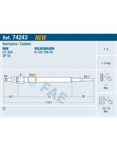 Bujía de precalentamiento Fae 74243 - FAE CALENTADOR TERMOPLUS