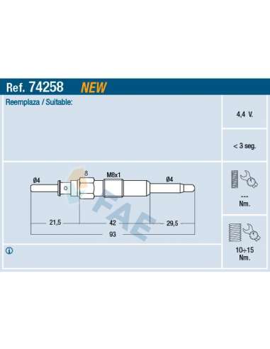 Bujía de precalentamiento Fae 74258 - FAE CALENTADOR TERMOPLUS