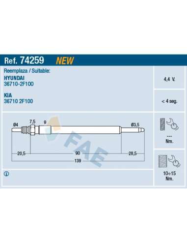 Bujía de precalentamiento Fae 74259 - FAE CALENTADOR TERMOPLUS