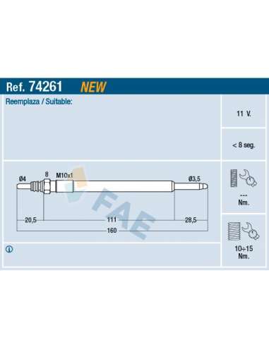 Bujía de precalentamiento Fae 74261 - FAE CALENTADOR TERMOPLUS