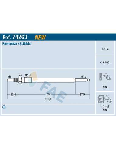 Bujía de precalentamiento Fae 74263 - FAE CALENTADOR TERMOPLUS