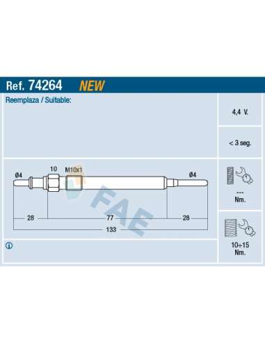 Bujía de precalentamiento Fae 74264 - FAE CALENTADOR TERMOPLUS