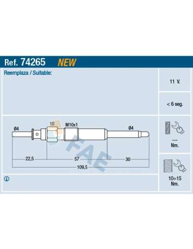 Bujía de precalentamiento Fae 74265 - FAE CALENTADOR TERMOPLUS