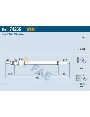 Bujía de precalentamiento Fae 74266 - FAE CALENTADOR TERMOPLUS
