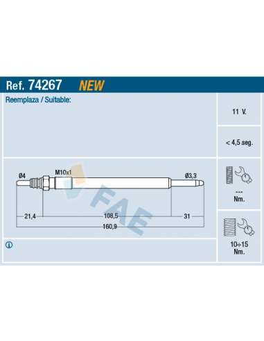 Bujía de precalentamiento Fae 74267 - FAE CALENTADOR TERMOPLUS