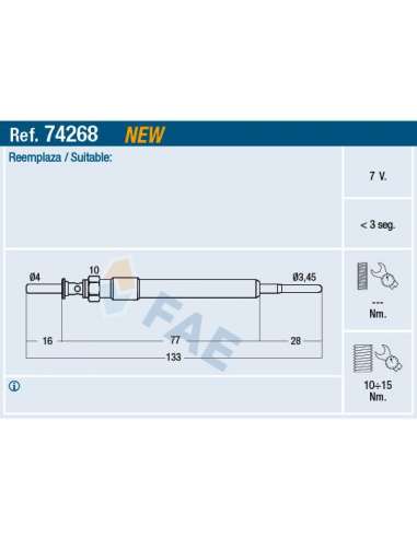 Bujía de precalentamiento Fae 74268 - FAE Calentador Termoplus