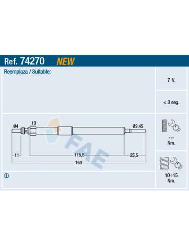 Bujía de precalentamiento Fae 74270 - FAE Calentador Termoplus